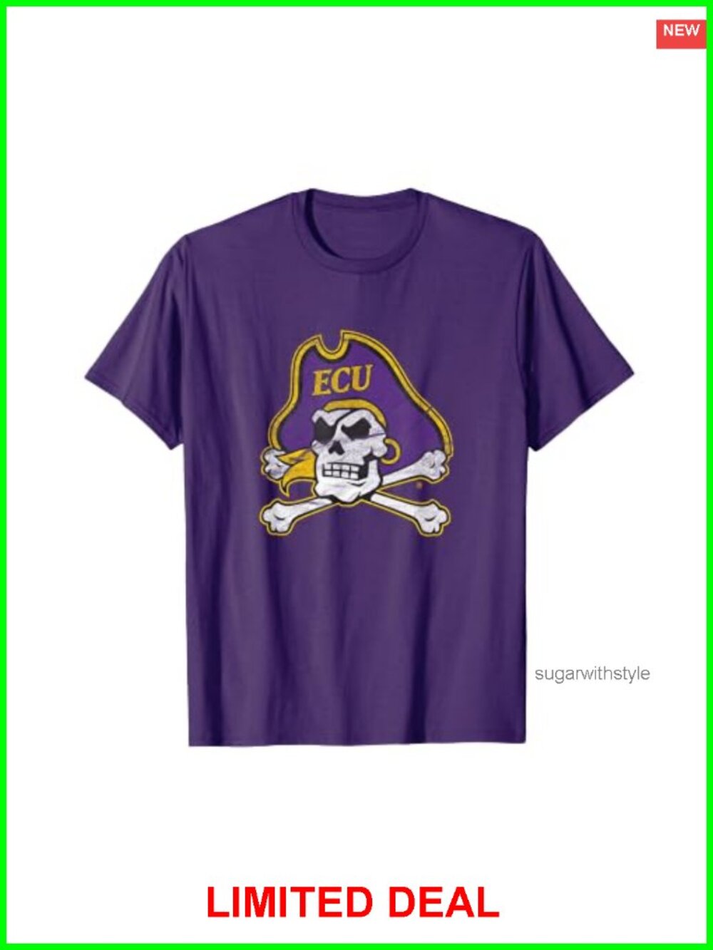 ECU Pirates Distressed Primary T-Shirt Crew Neck Short Sleeve Tee